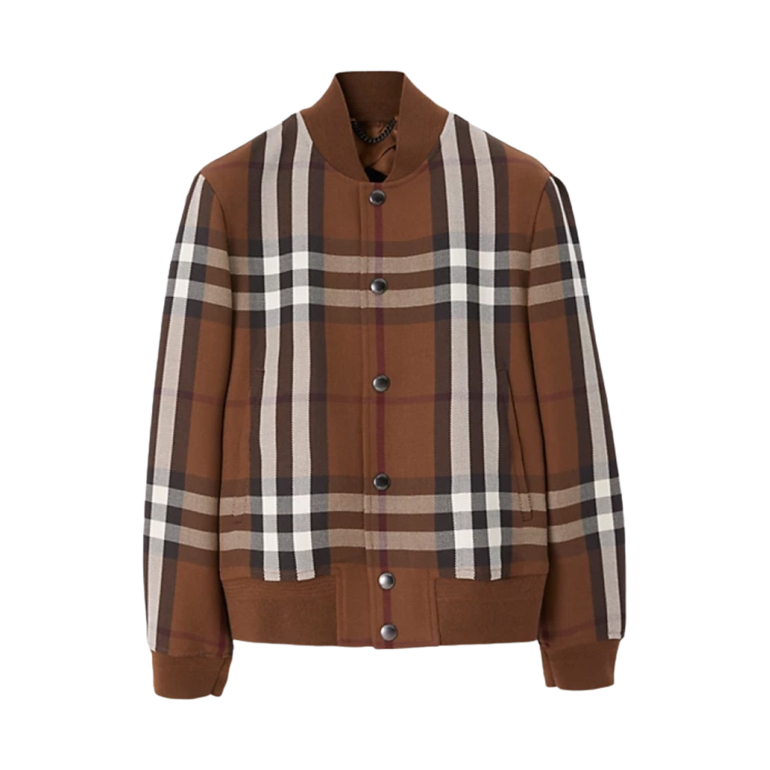 8070611 Burberry Check Wool Cotton Bomber Jacket Dark Birch Brown