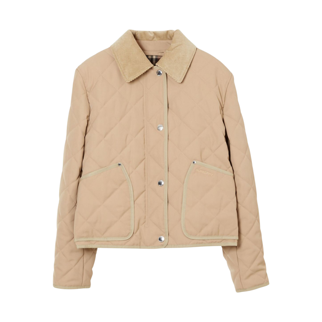 8078520 (W) Burberry Stripe Point Collar Quilted Jacket Beige