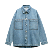 (W) Zara Z1975 Denim Jacket with Patch Pockets Mid Blue