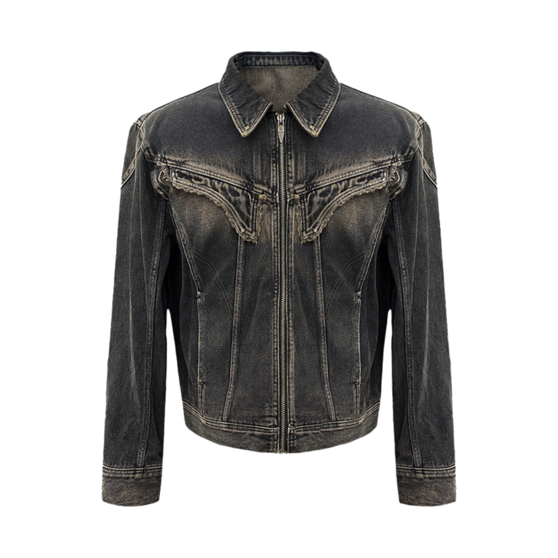 비엘알 다이드 커브드 라인 데님 트러커 자켓 블루(BLR Dyed Curved Line Denim Trucker Jacket Blue)