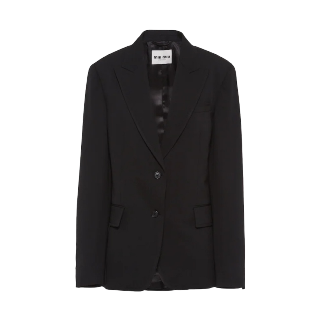 (W) 미우 미우 싱글 브레스티드 그랑 드 뿌드르 자켓 블랙((W) Miu Miu Single Breasted Grain de Poudre Jacket Black) - 1