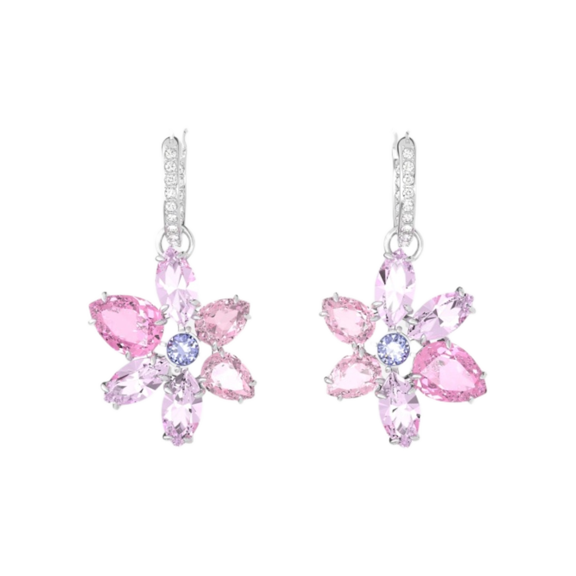 5658397 (W) Swarovski Gema Drop Earrings Flower Pink Rhodium Plated