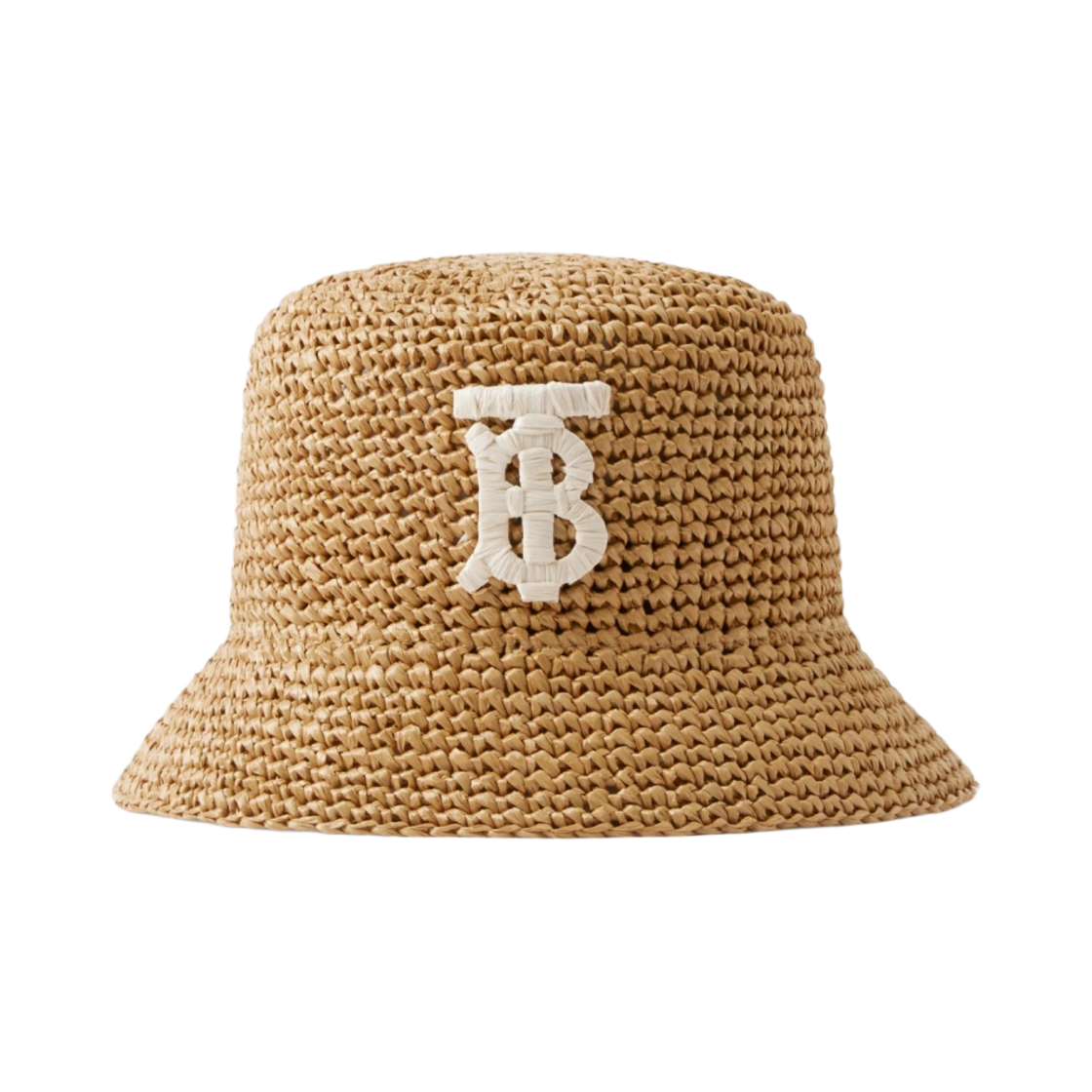 8069218 Burberry Monogram Motif Raffia-Effect Bucket Hat Natural Beige