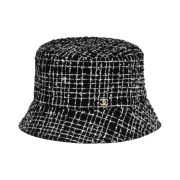 (W) Chanel Bucket Hat Cotton Tweed & Black White