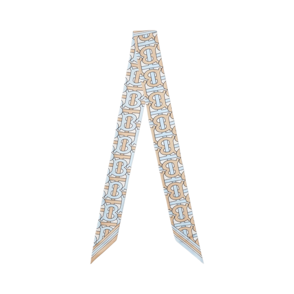 8059544 (W) Burberry Montage Print Silk Skinny Scarf Soft Fawn Pale Blue