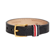 Thom Browne Pebble Grain Leather Stripe Keeper Bracelet Black