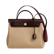 Hermes Herbag Zip 31 Verso Bag Retourne Canvas & Gold Trench Bleu Tempete Rouge Sellier