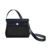 Hermes Herbag Zip 20 Bag Military Canvas Hunter Cowhide & Palladium Noir Bleu Indigo