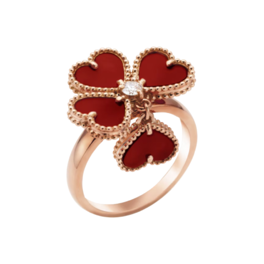 VCARN5P600 Van Cleef & Arpels Sweet Hearts Ring 18K Pink Gold Carnelian Diamond
