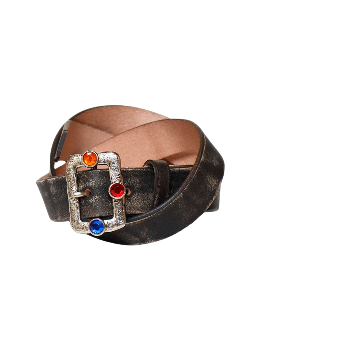 EK-1287 Kapital Oiled Leather Studded Disco Buckle Belt Black