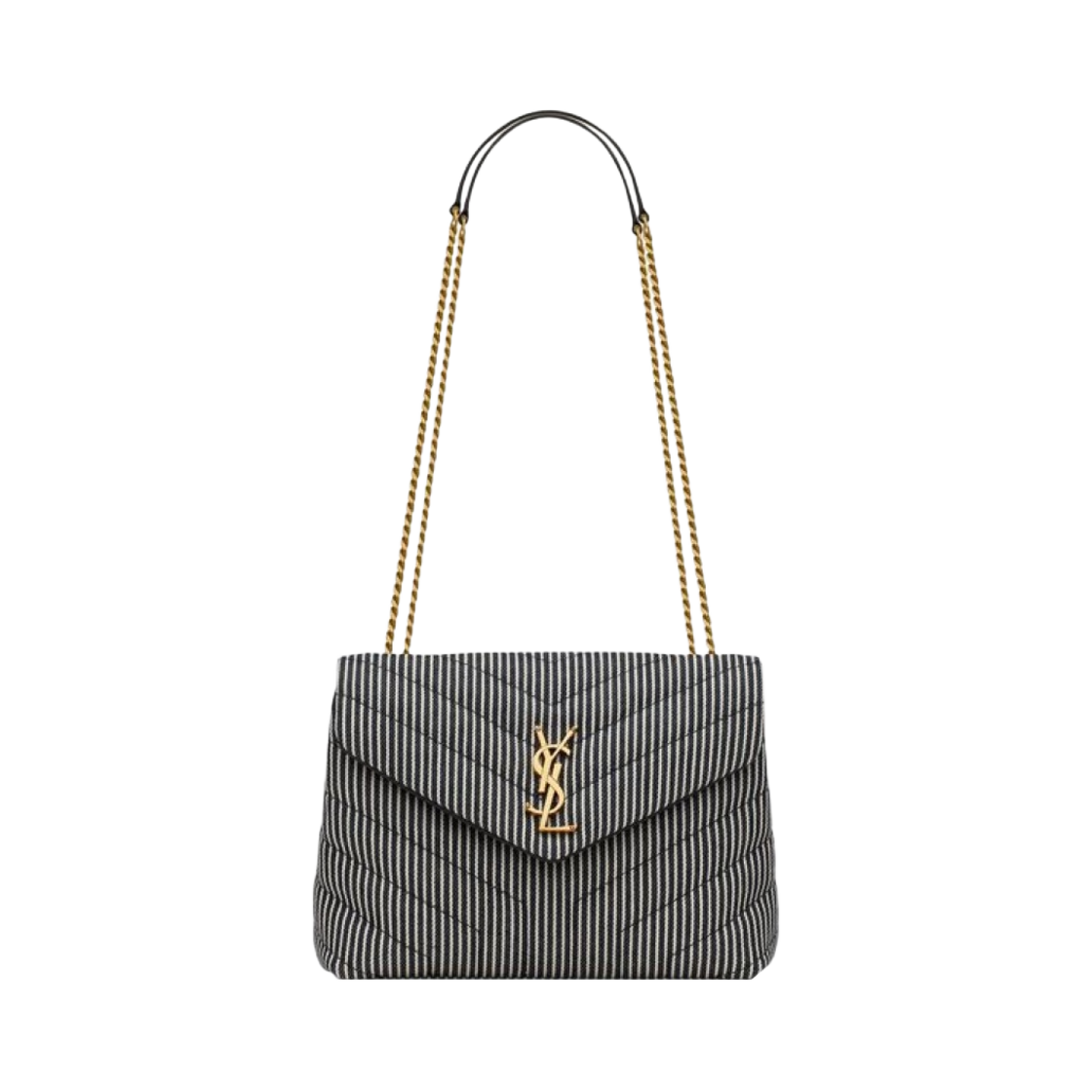 생로랑 루루 스몰 체인 백 Y 퀼티드 스트라이프 데님 마린 앤 빈티지 화이트(Saint Laurent Loulou Small Chain Bag in Y-Quilted Striped Denim Marine And Vintage White) - 1