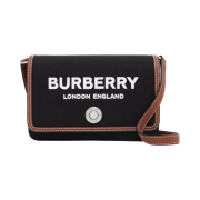 Burberry Mini Technical Cotton and Leather Note Bag Black