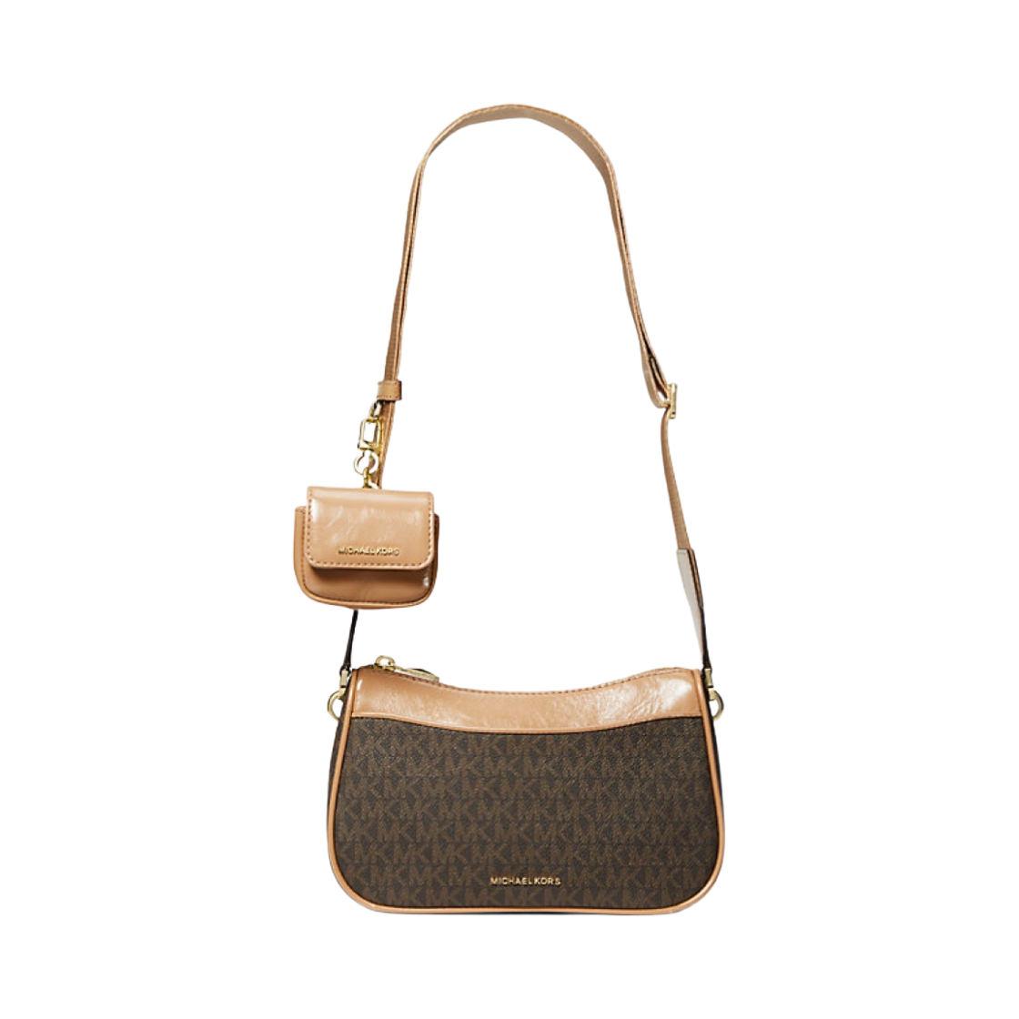 마이클 코어스 제트 세트 미디움 로고 레더 크로스바디백 & 애플 에어팟 프로 케이스 카멜(Michael Kors Jet Set Medium Logo Leather Crossbody Bag with Case for Apple Airpods Pro Camel) - 1