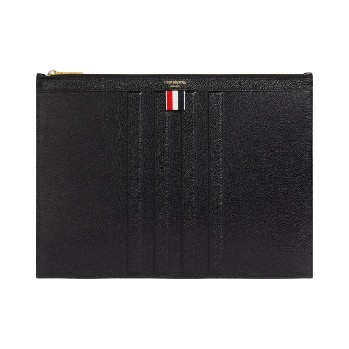 MAC133A-00198-001 Thom Browne Pebble Grain Leather Debossed 4-Bar Medium Document Holder Black
