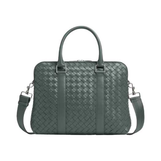 Bottega Veneta Slim Intrecciato Briefcase Slate