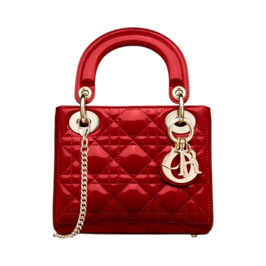Dior Mini Lady Bag Patent Cannage Calfskin Cherry Red
