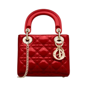 Dior Mini Lady Bag Patent Cannage Calfskin Cherry Red