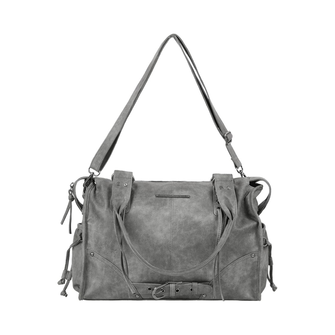 F25QE990GR Fancy Club Belted Washing Leather Bag Gray - 대표 이미지 #1