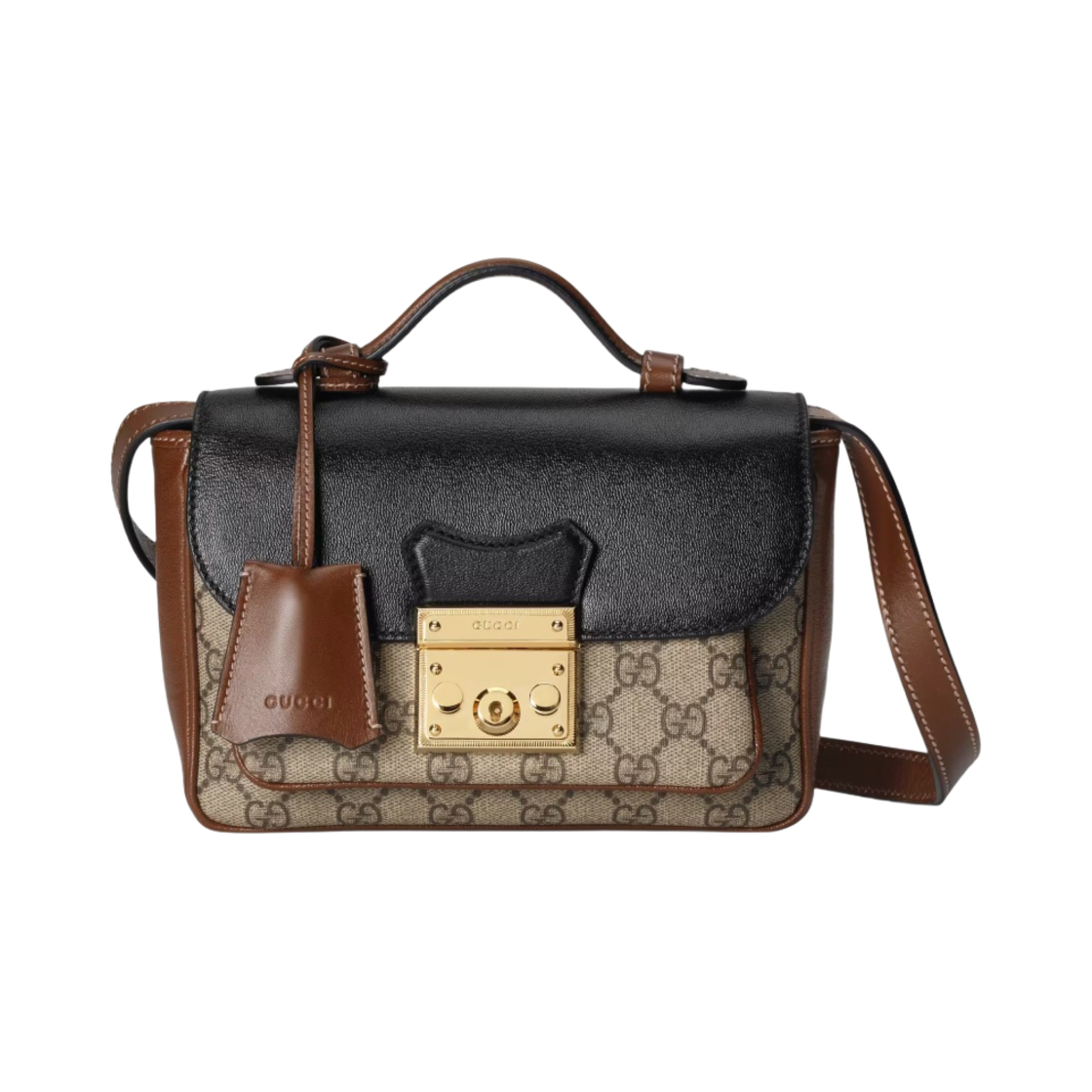 구찌 GG 슈프림 캔버스 패드락 미니백 베이지 에보니 블랙(Gucci GG Supreme Canvas Padlock Mini Bag Beige Ebony Black) - 1