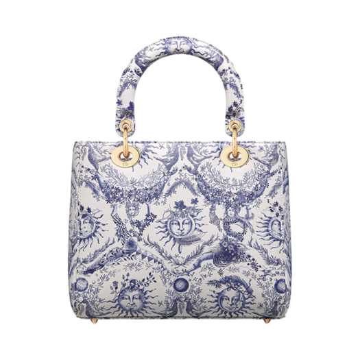 Dior Medium Lady Bag White Navy Blue Soleil Printed