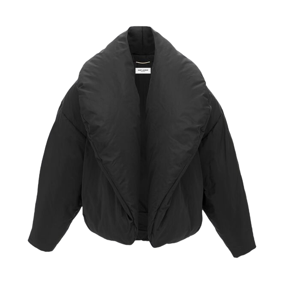 (W) 생로랑 크롭 퍼퍼 자켓 실크 타프타 블랙((W) Saint Laurent Cropped Puffer Jacket In Silk Taffeta Black)
