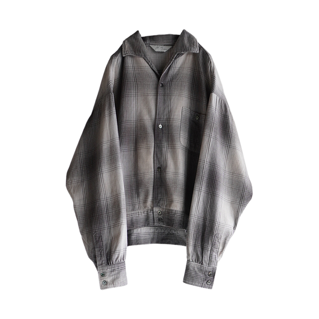 ANC-SH23 Ancellm Flannel Check Short Shirt Jacket Ivory Black