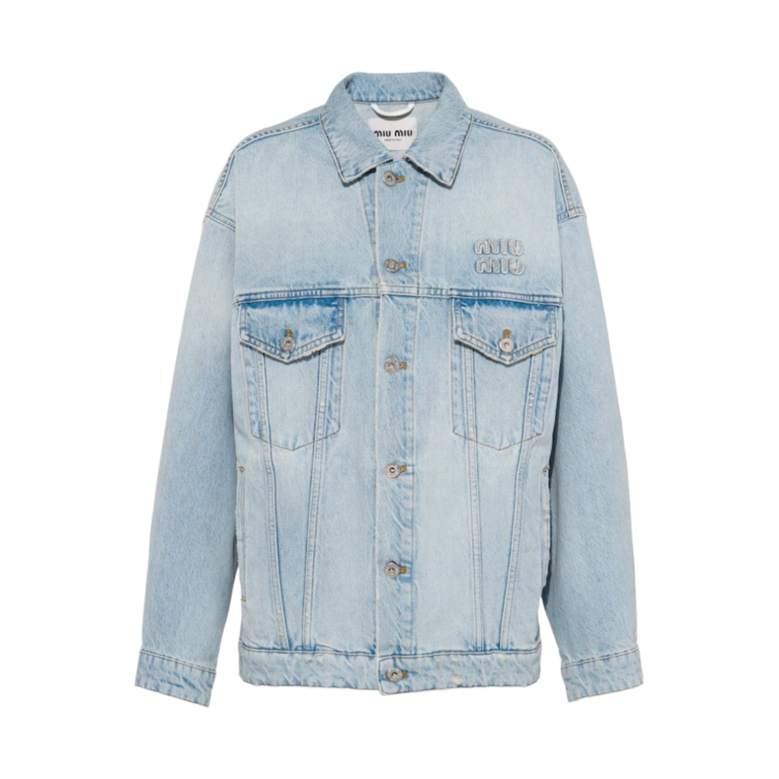 (W) 미우 미우 자수 데님 블루종 자켓 라이트 블루((W) Miu Miu Embroidered Denim Blouson Jacket Light Blue) - 1