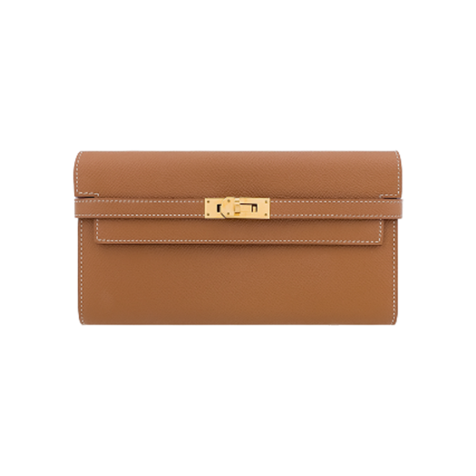 IT8CMF4TR426 Hermes Kelly Long Wallet Camel Gold Hardware