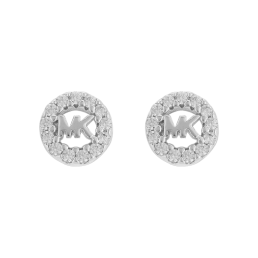 (W) Michael Kors Precious Metal Plated Sterling Silver Pave Stud Earrings Silver
