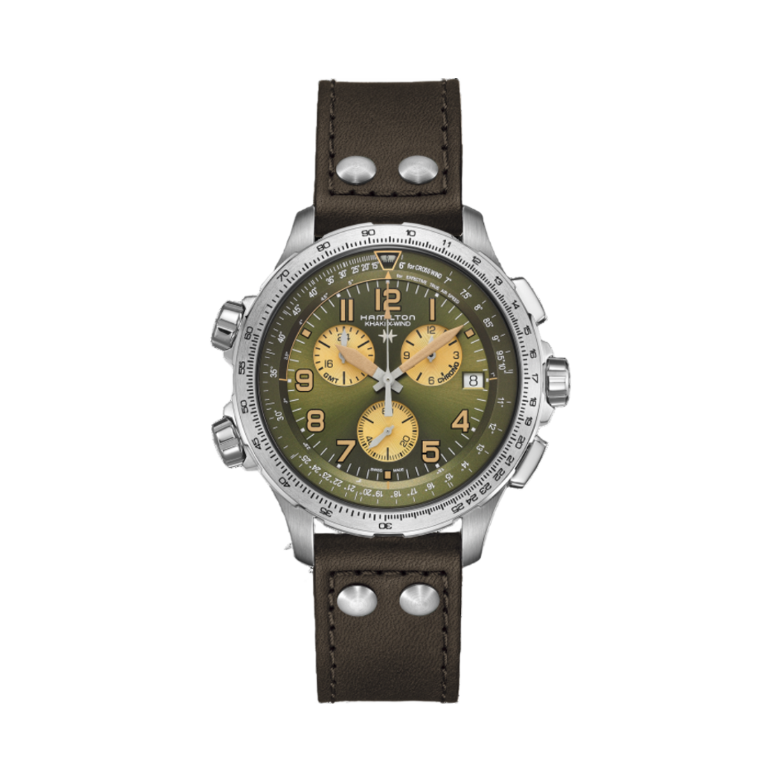해밀턴 카키 에비에이션 엑스윈드 GMT 크로노 쿼츠 46mm 소가죽 그린(Hamilton Khaki Aviation X-Wind GMT Chrono Quartz 46mm Cow Leather Green) - 1