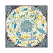 (W) Hermes Sous Le Charme D'Orphee Double Face Scarf 90 Marine Creme Vert