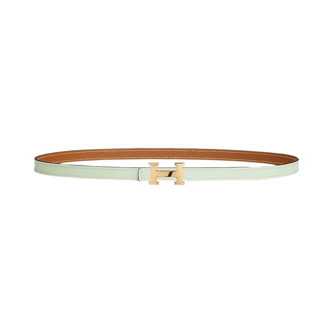(W) 에르메스 미니 H 벨트 버클 & 리버서블 가죽 스트랩 13mm & 골드 베르 피즈 골드((W) Hermes Mini H Belt Buckle & Reversible Leather Strap 13mm & Gold Vert Fizz Gold) - 1