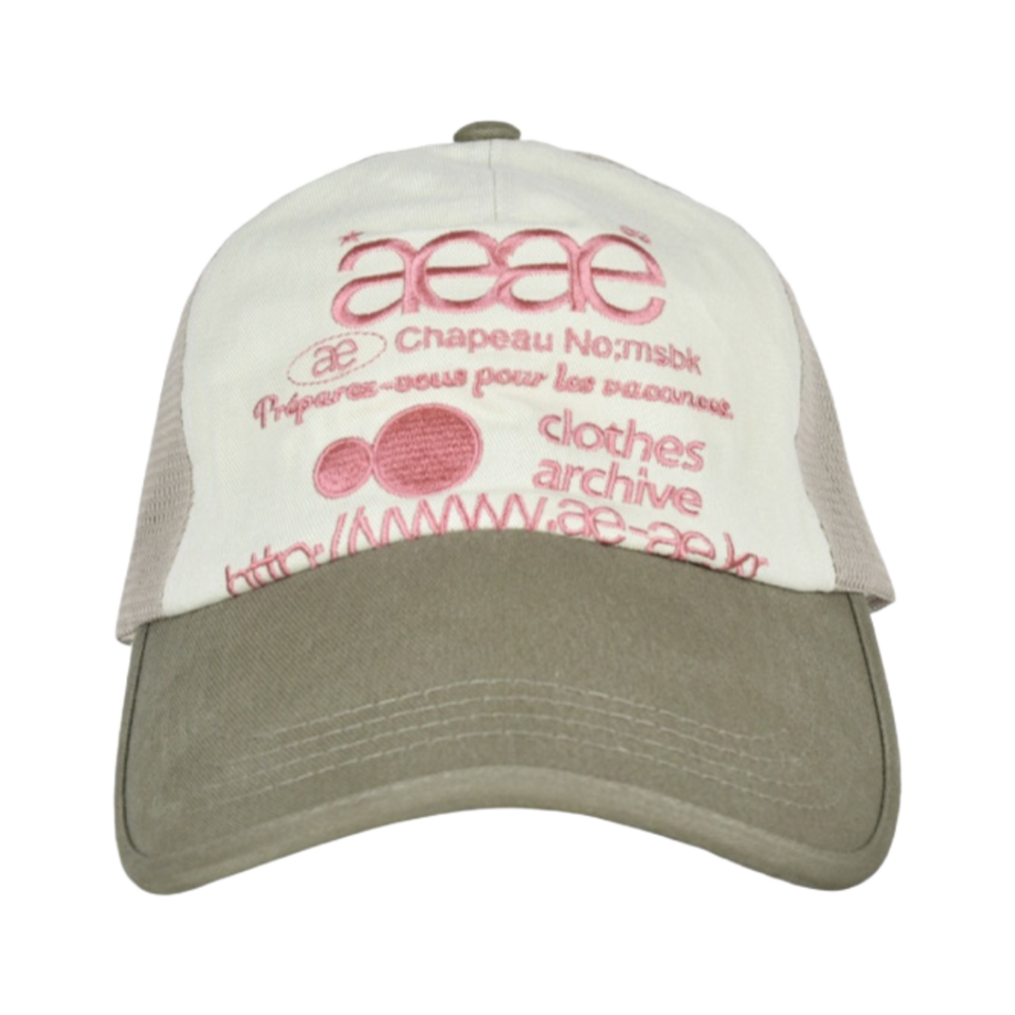 에이이에이이 웹 로고 메쉬 캡 올리브 베이지(Aeae Web Logo Mesh Cap Olive Beige)