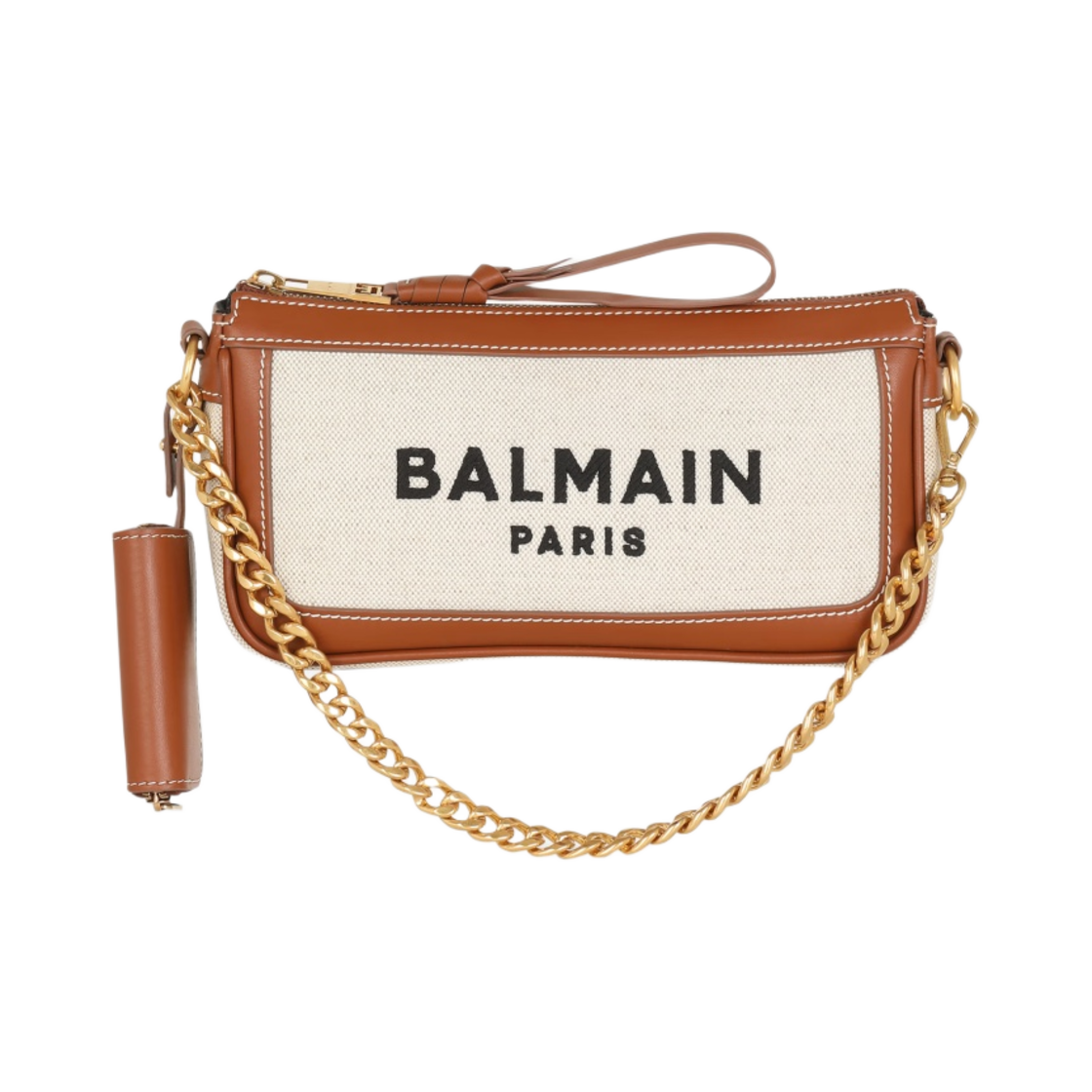 AN1LN784TCFEGEM Balmain B-Army Canvas Clutch Bag with Leather Inserts Brown