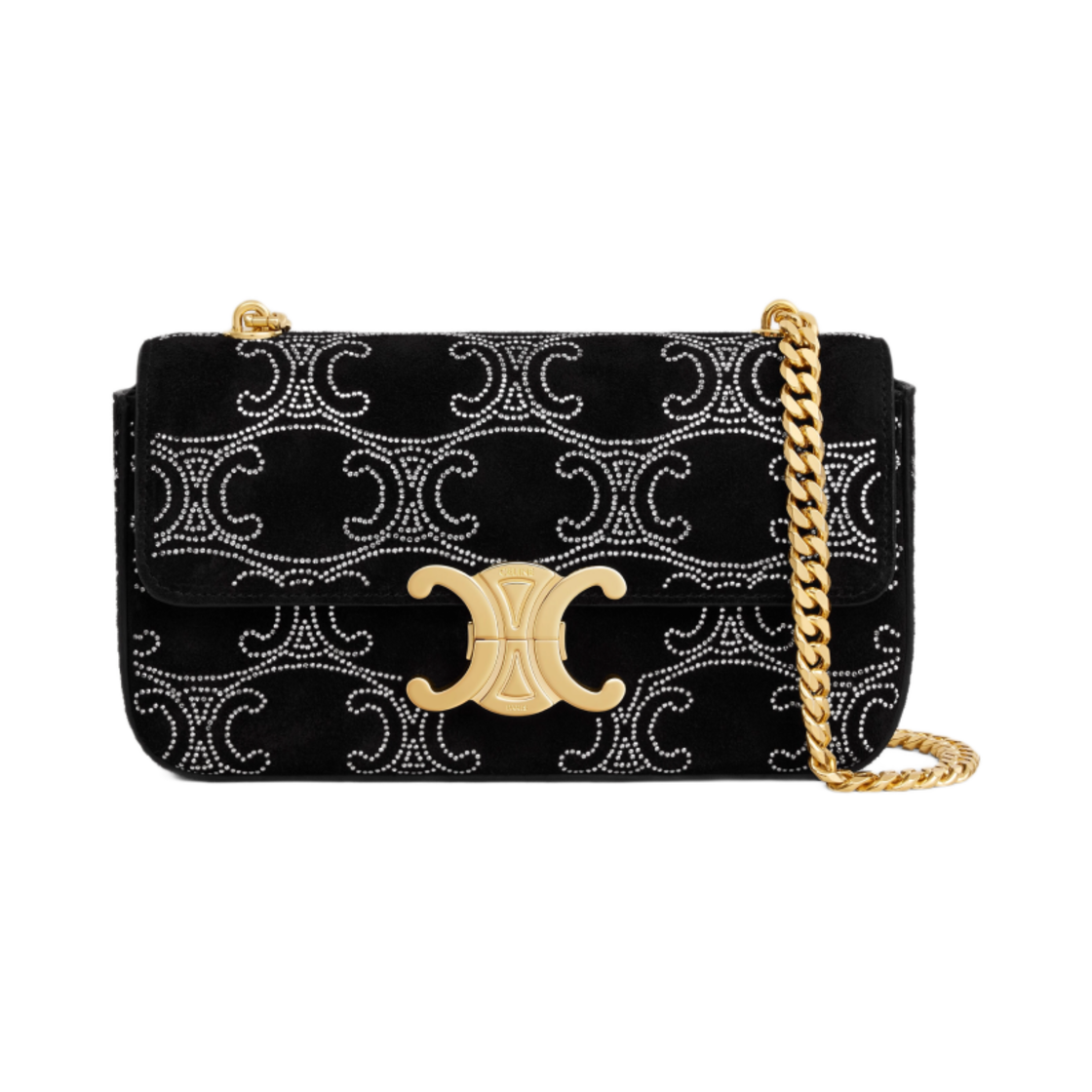 셀린느 체인 숄더백 클로드 스웨이드 카프스킨 트리옹프 스트라스 블랙(Celine Chain Shoulder Bag Claude in Suede Calfskin with Triomphe Strass Black) - 1