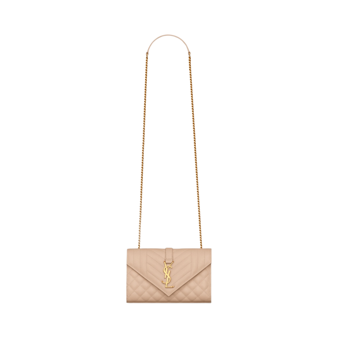 생로랑 엔벨로프 스몰 백 믹스 마틀라세 그레인 드 뿌드르 엠보스 레더 다크 베이지(Saint Laurent Envelope Small Bag In Mix Matelasse Grain De Poudre Embossed Leather Dark Beige) - 1