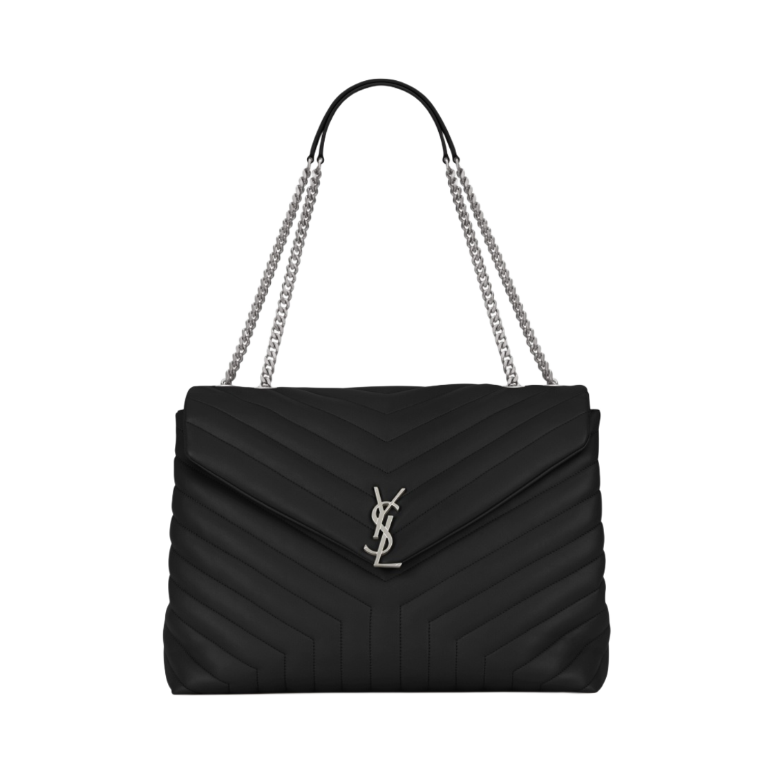 생로랑 마틀라세 Y 레더 실버 모노그램 루루 라지백 블랙(Saint Laurent Silver Monogram Loulou Large Bag in Matelasse Y Leather Black) - 1