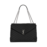 Saint Laurent Silver Monogram Loulou Large Bag in Matelasse Y Leather Black