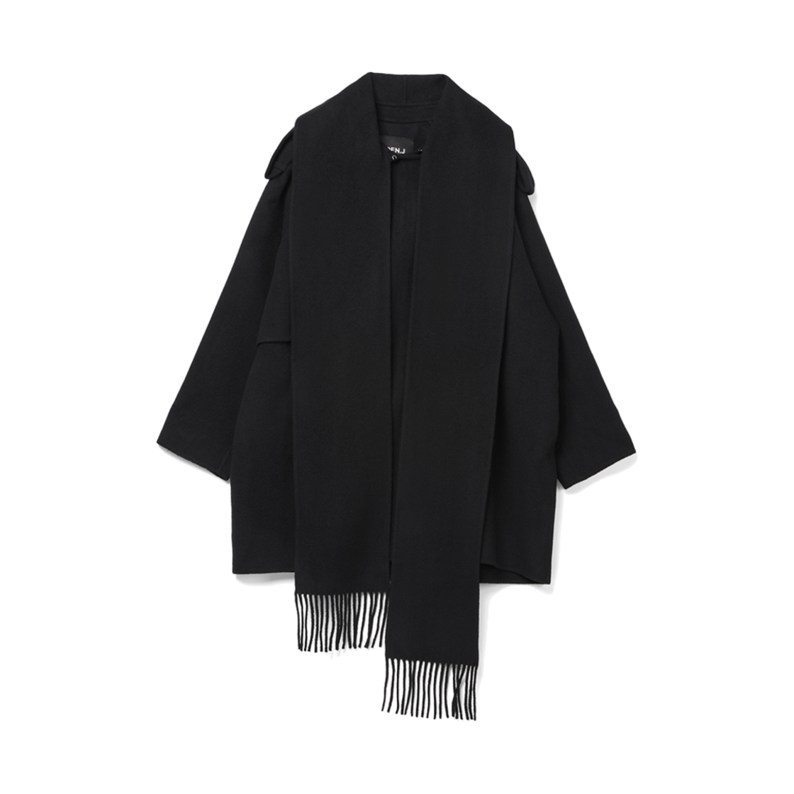 GJ24AW-JK03_02 GOEN.J Double Faced Wool Blend Muffler Collared Longline Jacket Navy
