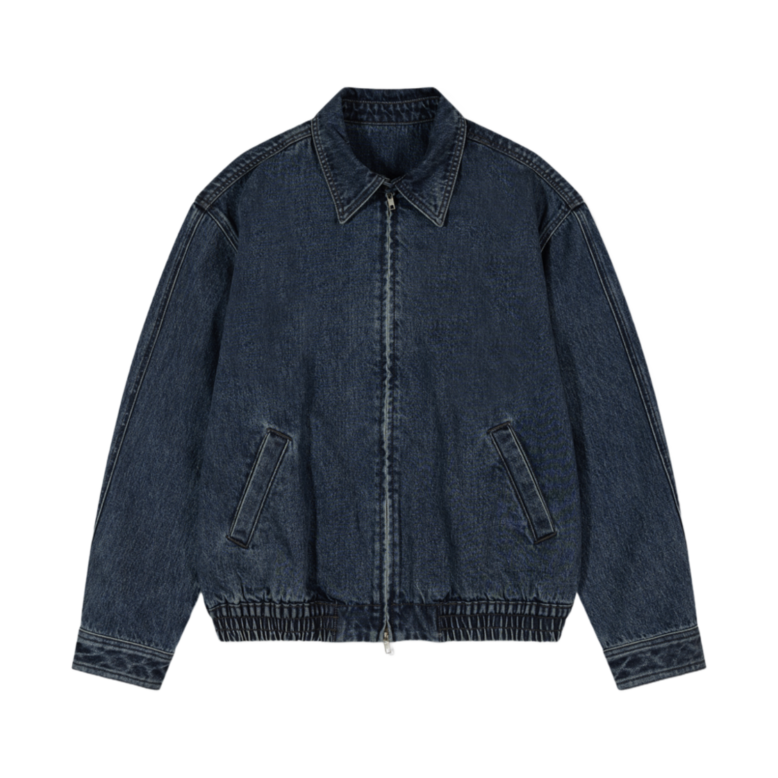 (W) 로우클래식 데님 헤링턴 자켓 미드 블루((W) Low Classic Denim Harrington Jacket Mid Blue)