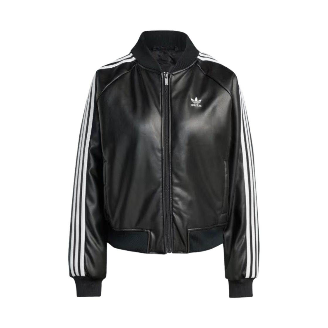 (W) 아디다스 SST 플레더 루즈 패디드 자켓 블랙 - KR 사이즈((W) Adidas SST Pleather Loose Padded Jacker Black - KR Sizing)
