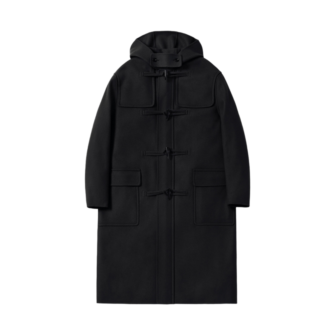 포터리 핸드메이드 더플 코트 피코램 더블 멜튼 울 클로스 소프트 터피 피니쉬 블랙(Pottery Handmade Duffle Coat Pecolamb Double Melton Wool Cloth Soft Touch Finish Black)