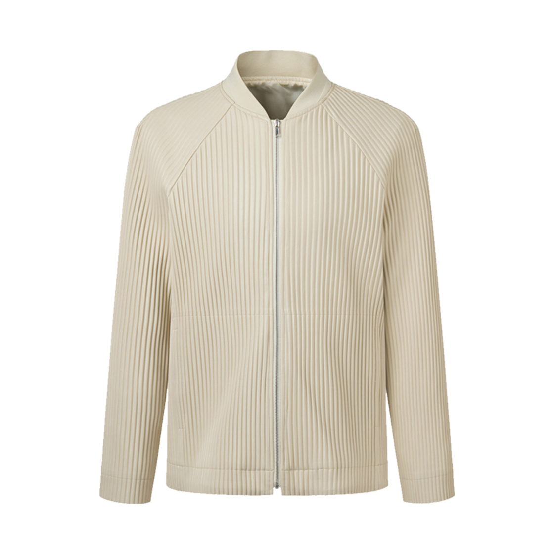 MJA2JIV Monplisse Men Faux Leather Pleats Bomber Jacket Ivory