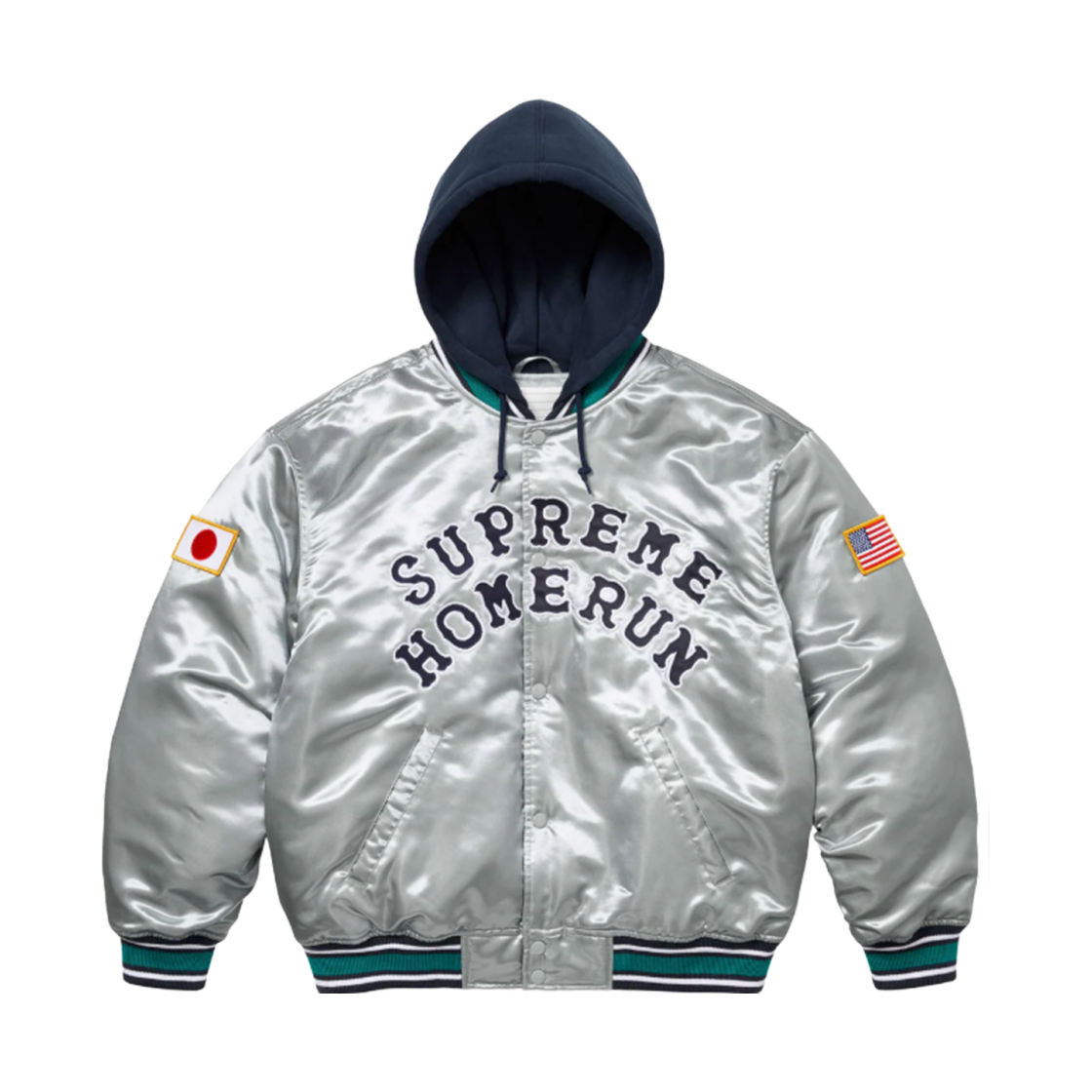 - Supreme x Homerun Satin Hooded Varsity Jacket Silver - 25SS