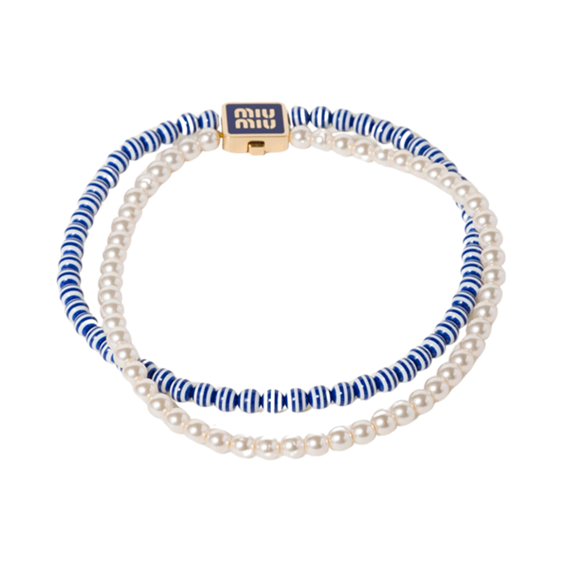 5IC102-2F79-F0008 (W) Miu Miu Metal and  Artificial Pearls Choker Blue