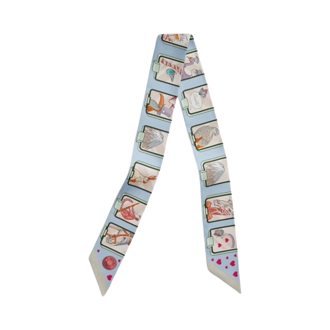 H063875S09 (W) Hermes Story Twilly Bleu Pale Rose Vert