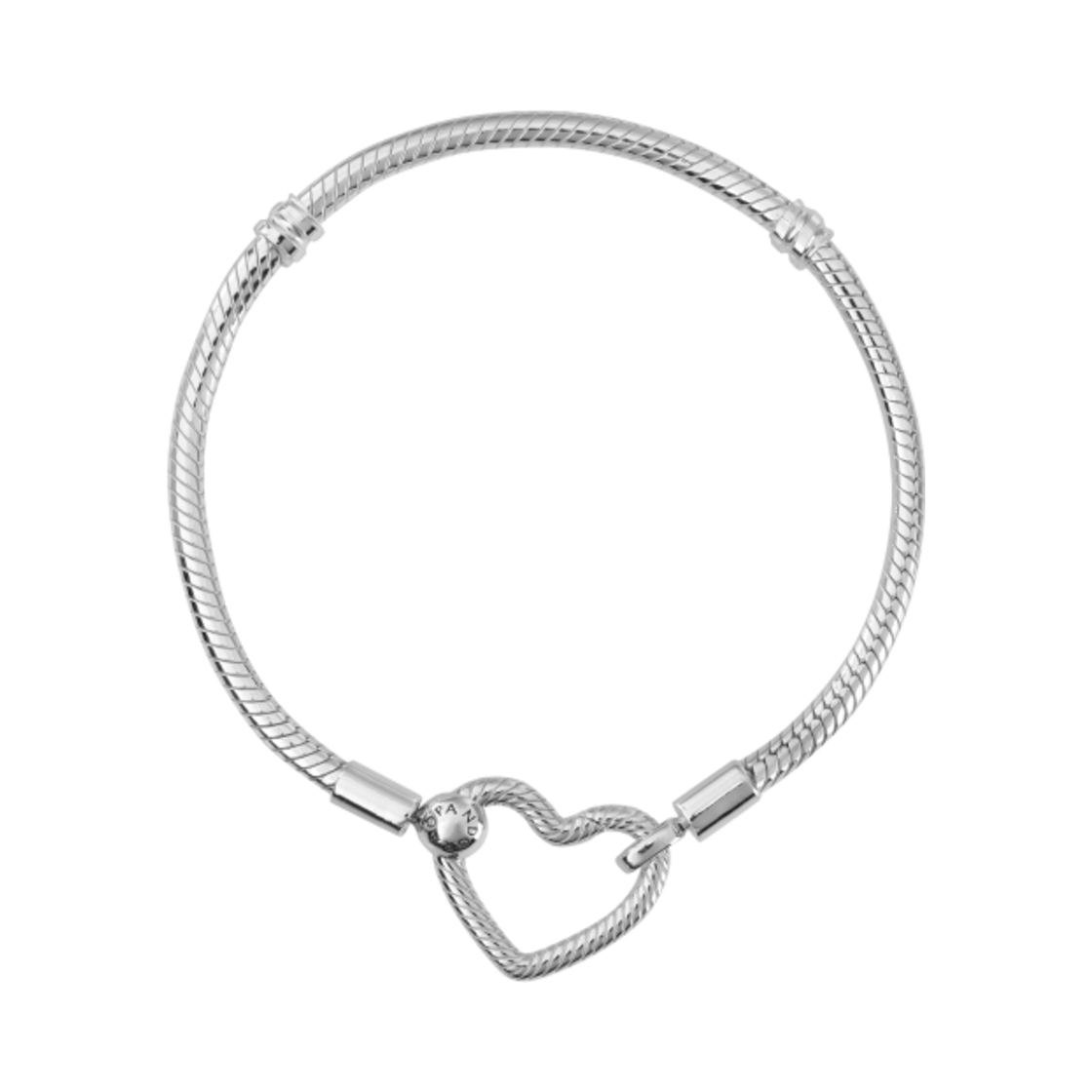 (W) 판도라 모먼트 하트 클로저 스네이크 체인 브레이슬릿 스털링 실버 클리어((W) Pandora Moments Heart Closure Snake Chain Bracelet Sterling Silver Clear)
