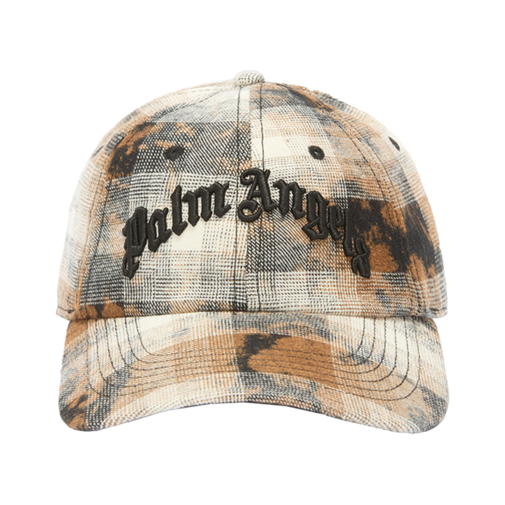 P9Y7MMJ92 Palm Angels Curved Logo Check Cap Grey - Black