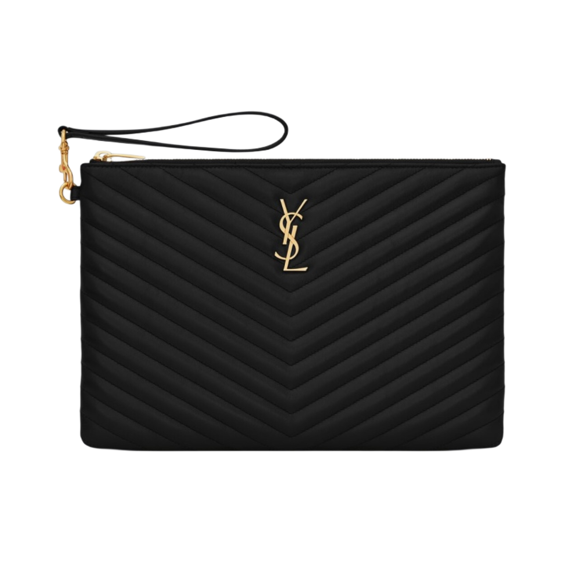 생로랑 퀼티드 레더 골드 모노그램 카산드라 마틀라세 태블릿 파우치 블랙(Saint Laurent Gold Monogram Cassandre Matelasse Tablet Pouch in Quilted Leather Black)