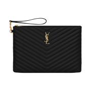 Saint Laurent Gold Monogram Cassandre Matelasse Tablet Pouch in Quilted Leather Black